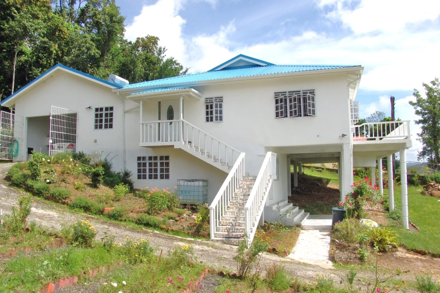 Sea View Villa with Pool & Orchard in Castries front entrance of villa