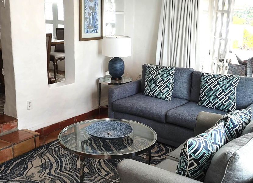 Realty St Lucia Windjammer Landing 2 Bed Villa living room with glass center table