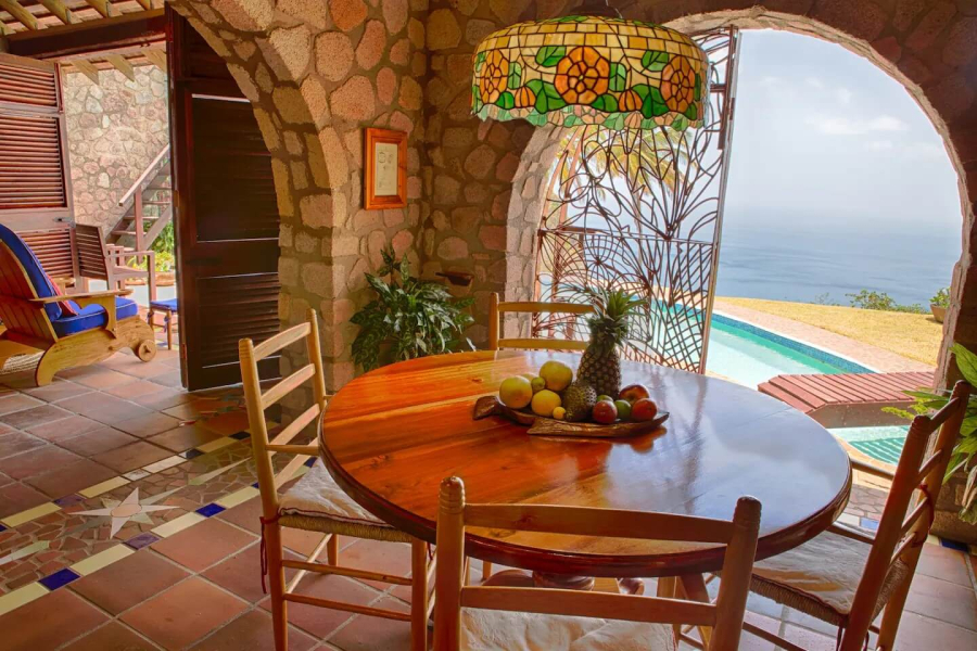 St. Lucia Real Estate Villa Piton views round table