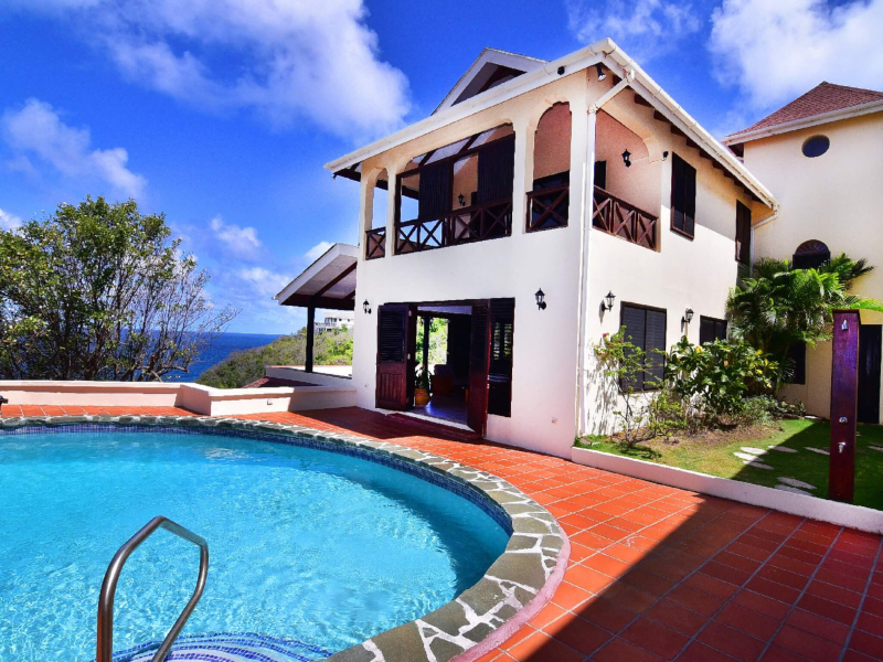 St. Lucia Real Estate Cliffside Oceanview Estate with Cottage 2 story building
