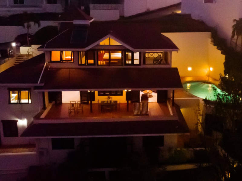 St. Lucia Real Estate Cliffside Oceanview Estate aerial view at night