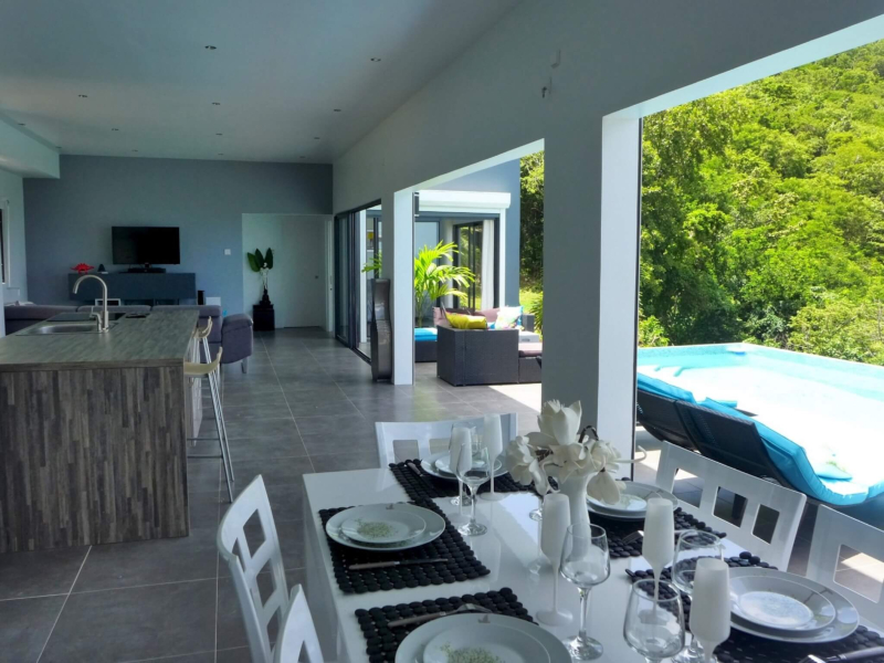 st lucia real estate 3-Bedroom Villa with Breathtaking Caribbean Sea Views open concept dining